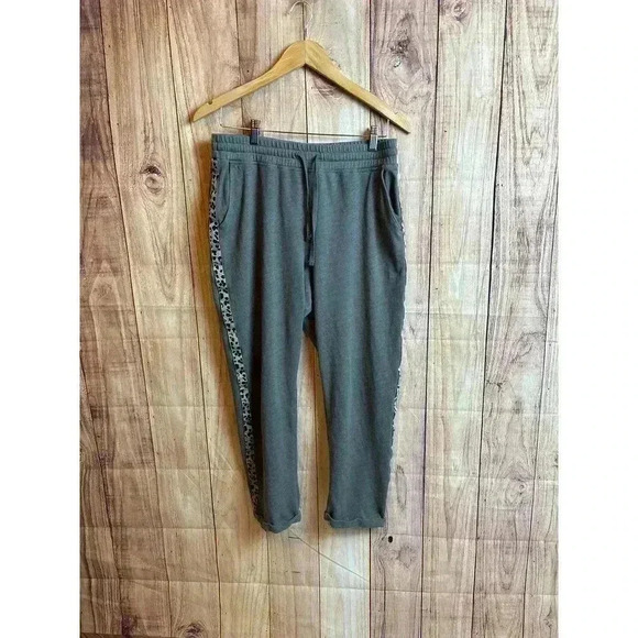 Sundry Leopard Trim Trouser Sweatpants Green Gray Color Size 3 L - Picture 3 of 8